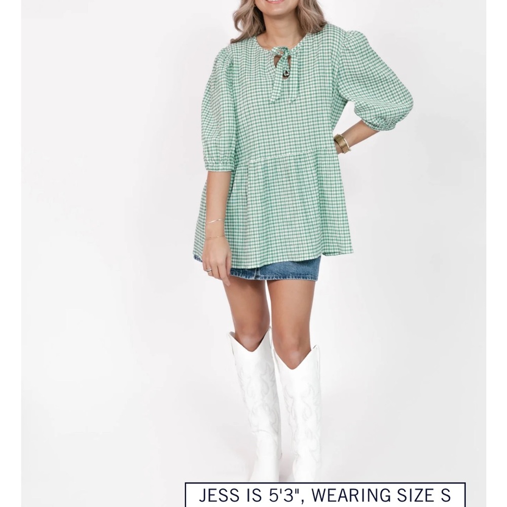 Smash + Tess Green and White Gingham Top